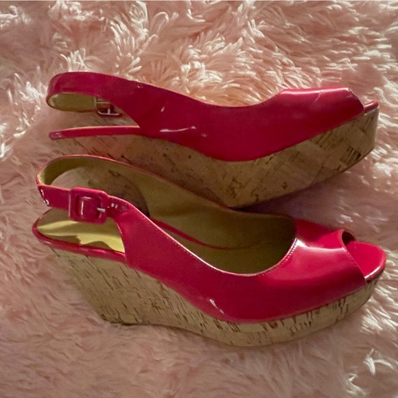Nine West hot pink wedge cork sling back 7.5 - Picture 1 of 5